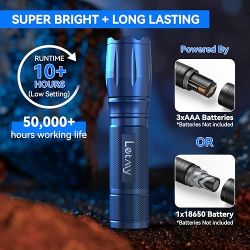 LETMY Tactical Flashlight S2000-2 Pack Bright Military Grade LED Flashlights High Lumens - Portable Handheld Flash Light, 5 Modes Zoomable Waterproof Flashlights for Home Emergency Camping Outdoor