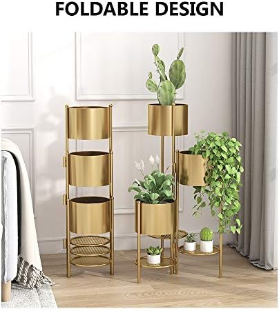 Metal Plant Stand, 6 Tier 6 Potted Indoor Gold Flower Pot Stand Holder Shelf, Foldable Decorative Display Rack for Multiple Potted Plants