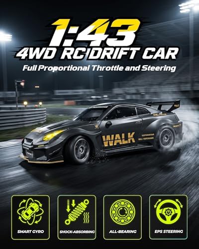 ARRIS 1/43 911 RC Drift Car 4WD with Gyro Full Proportional RTR | Alloy Body, 20KM/H Speed, Extra Drift Tires, Silent Bearings, LED Lighting
