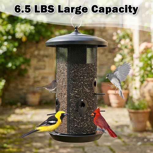 Gtongoko Bird Feeders for Outdoors, All Metal Mesh Tube Bird Feeder | Up to 10 LB Large Capacity Hanging Bird Feeder with Dual Seed Compartments
