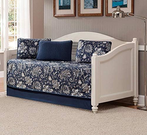 Luxury Home Collection 3 Piece Full/Queen Quilted Reversible Coverlet Bedspread Set Floral Printed Navy Blue White Gray