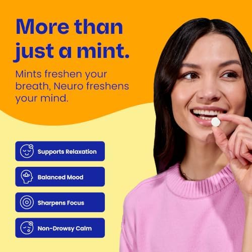 Neuro Calm & Clarity Mints - GABA L-Theanine Stress Supplement with Vitamin D3 - Non-Drowsy, Functional Calming Mints for Mood