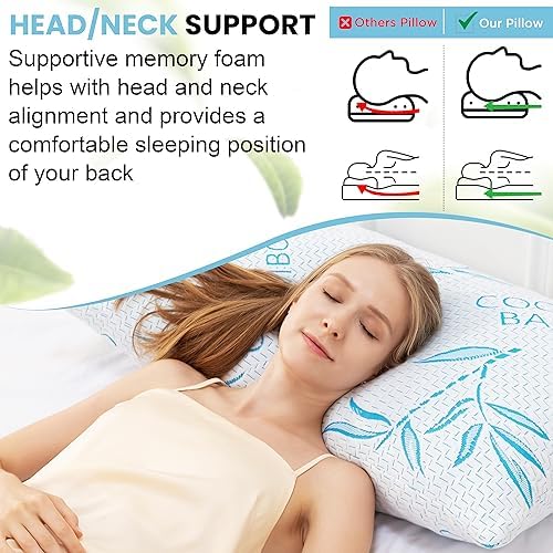 ComfySleep Queen Size 2 Pack Rayon Made from Bamboo Pillows for Sleeping, Cooling Shredded Memory Foam Adjustable Bed Pillow with