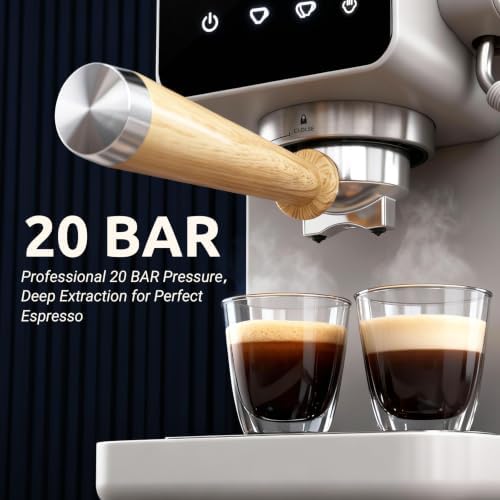 Touchscreen Espresso Machine with Steam Wand, 40.6oz Water Tank | Milk Frother for Cappuccino, Latte, Compact Design, Quick Thermoblock Heating System