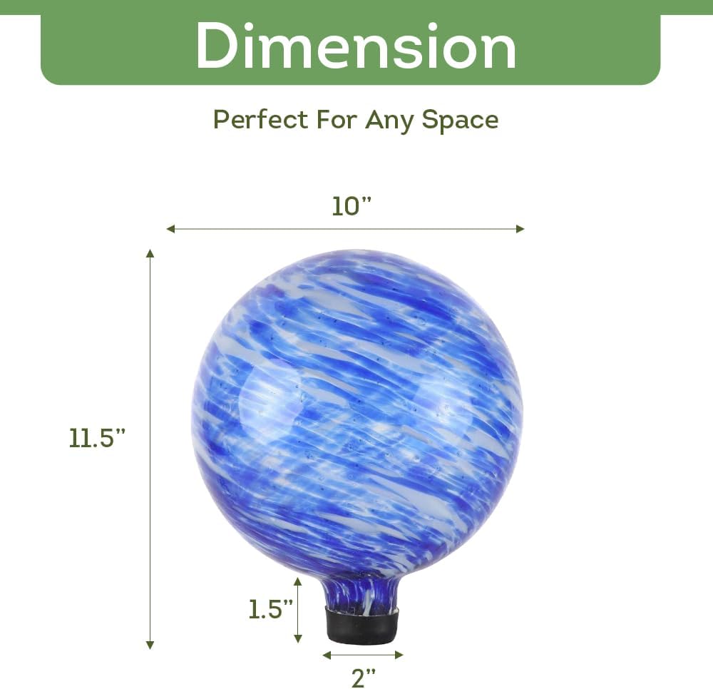 Lily's Home Glass Gazing Ball, A Colorful Addition to Any Garden or Home, Ideal As a Housewarming Gift. 10 Inch (Calming Water)
