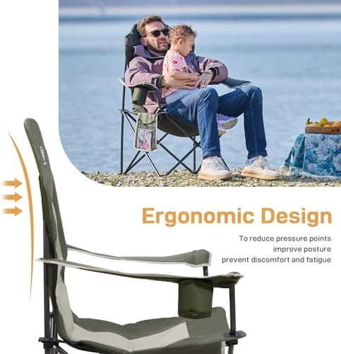 EVER ADVANCED High Back Folding Camping Chair Oversized and Fully Padded, Portable Quad Camp Lawn Chair Up to 400 lbs, with Cup Holder Armrest Carrying Bag