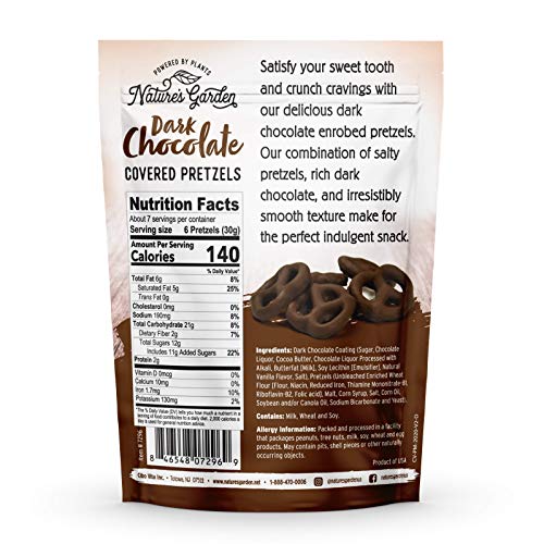 Nature's Garden Dark Chocolate Covered Pretzels - No Trans Fat, Indulgent Snack, Dark Chocolate Pretzels – 7 Oz Bag (Pack of 1)