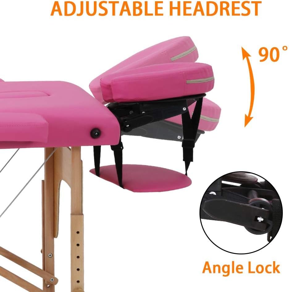 BestMassage | Portable Massage Table | 24" Wide, Black PU Leather | Lightweight, 2-Fold Massage Table with Height Adjustment, 450lbs Capacity, Carry Bag | For Massage, Facial, Tattoo, Home, Spa