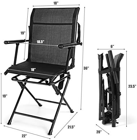 Tangkula 360° Swivel Hunting Chair, Multi-Position Folding Stealth Spin Chair W/Mesh Back, Wide Armrest & No-Sink Footpads