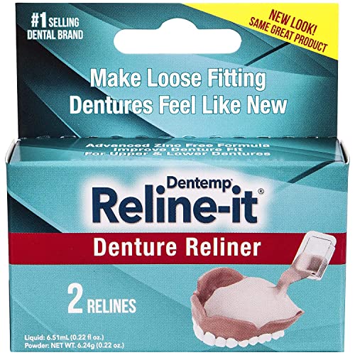 Dentemp Denture Reline Kit - Advanced Formula Reline It Denture Reliner (Pack of 2) - Denture Kit to Refit and Tighten Dentures for Both Upper & Lower Denture (Packaging May Vary)