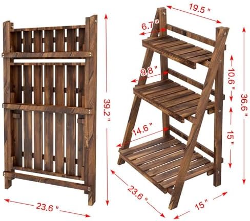 Yaheetech Wooden Plant Stand, 3-Tier Foldable Ladder Shelf, Indoor Outdoor | 23.6 x 15 x 36.6 in Plant Ladder for Pots and Flowers