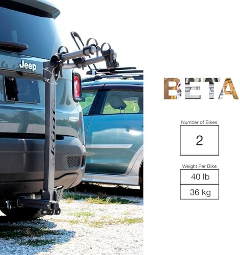 Kuat Beta Hitch-Mounted Bike Rack, 2 Bike Capacity | Hanging-Style Durable Lightweight Aluminum Powder Coated Tilting-Down Gray Bicycle Car Truck Transportation Hauling Rack