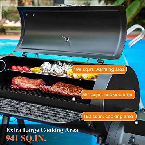 Sophia & William Vertical Offset Charcoal Smoker 961 SQ.IN. Cooking Area | Extra Large Heavy-Duty Outdoor BBQ Gill Offset Smoker with Warming Tray, Push-out Ash Tray for Outdoor Cooking, Black
