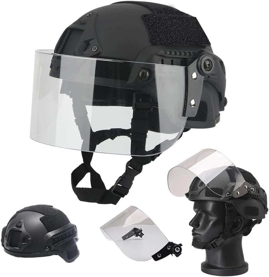 Airsoft MICH 2000 ACH Tactical Helmet with Clear Visor NVG Mount and Side Rail