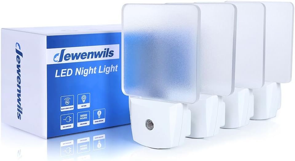 DEWENWILS Night Lights Plug into Wall, Plug in LED Night Lights 4 Pack | Dusk to Dawn Sensor, Cool White, Frosted Acrylic Shade for Bathroom