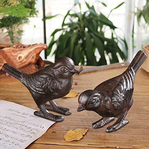 BRASSTAR 2 Pack Rustic Cast Iron Bird Statues, Indoor Outdoor Ornament