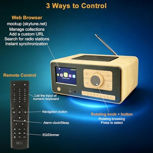 Ocean Digital WR-393 WiFi Internet Radio with FM, Podcast, Bluetooth Speaker, 3.5" Color Display, 30, 000+ Stations, UPnP/DLNA Streaming
