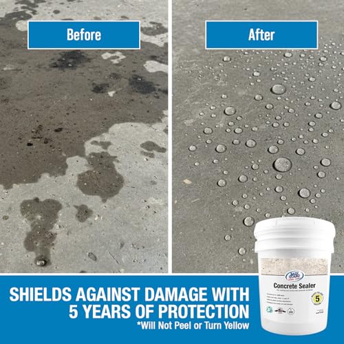Rain Guard Concrete Sealer 5 Gallon | Ready to Use | Natural Finish | Deep Penetrating Protection Against Water and Salt Damage for All Concrete Surfaces | Silane/Siloxane Waterproofer | Ready To Use, Natural Finish, Clear, Deep Penetrating Protection Ag…