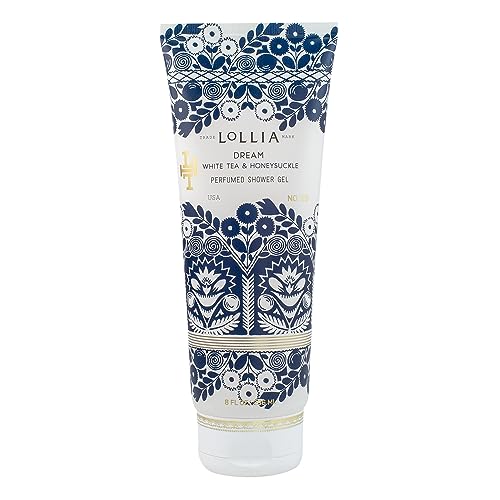 LOLLIA Wish Shower Gel, 8 fl oz, Vanilla Bean, Rice Flower, Jasmine Leaves, & Sugar Cane, Luxury Shea Moisture Hydrating Women's Body Wash, Delicate & Relaxing Scented Bath Soap for Self Care