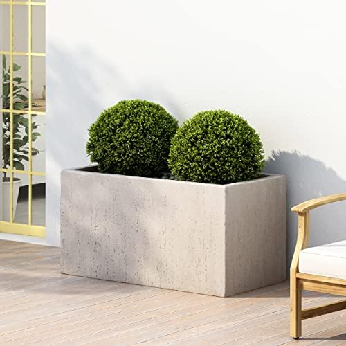 Christopher Knight Home Vanessa Outdoor Modern Large Cast Stone Rectangular Planter, White