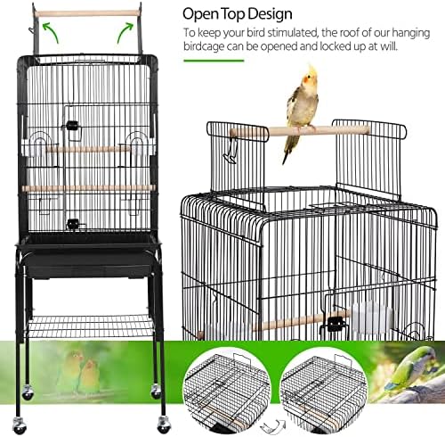Yaheetech 53.5" Open Top Parrot Bird Cage with Detachable Rolling Stand, Roof Play Flight Cage for Cockatiels, Sun Conures