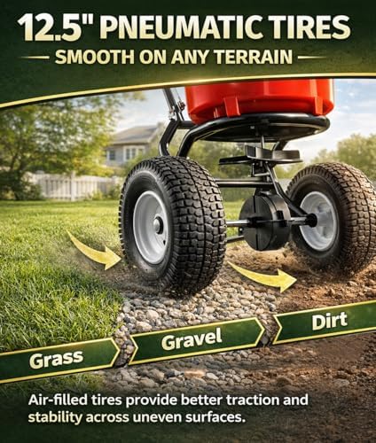 90 LB Broadcast Spreader Walk Behind, Lawn Fertilizer Spreader with 12.5" Pneumatic Wheels, Push Grass Seed Spreader for Lawn Care, Garden