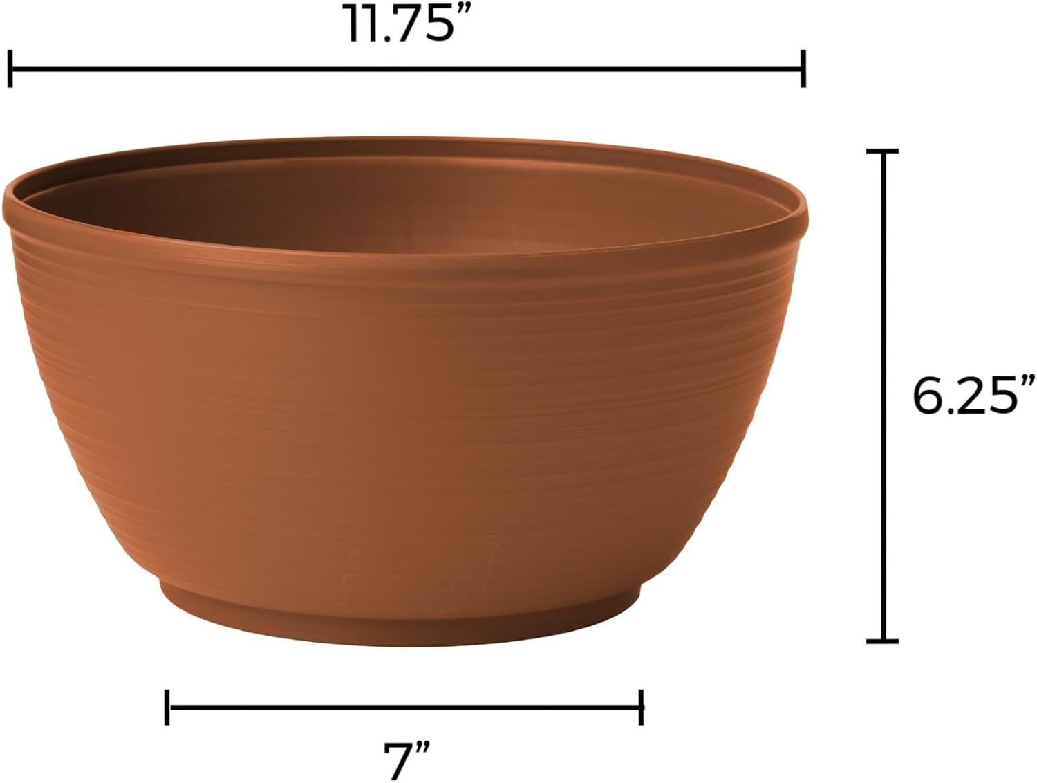 Bloem Willow 12" Plastic Plant Bowl, Deep Round Garden Pot, Peppercorn | Sealed plant bowl with knockout drainage, perfect for displaying herbs and succulents on indoor and outdoor surfaces.
