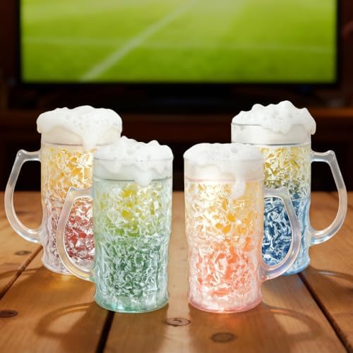 Lily's Home Freezer Beer Mugs - Set of 4 Freezable Gel-Filled 16 oz BPA-Free Acrylic Frozen Mugs for Outdoor Entertaining and Gifting