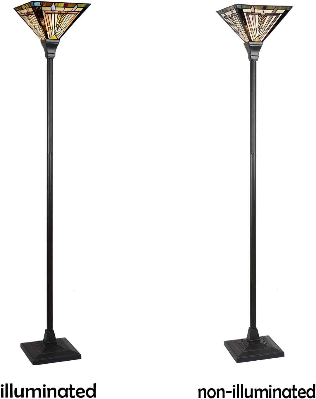 Tiffany Torchiere Floor Lamp 70" Tall Antique Stained Glass Torch Light