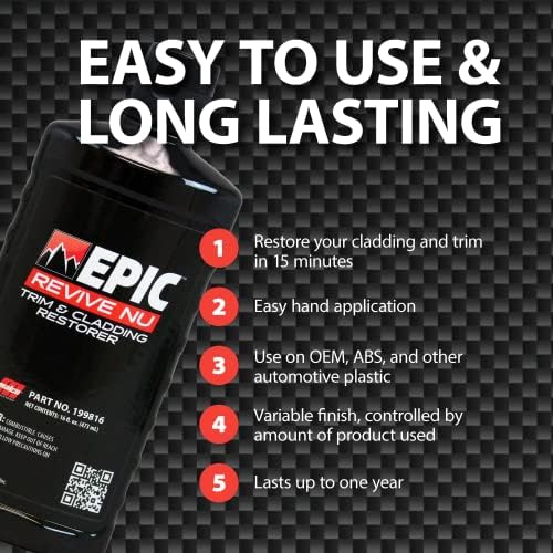 Malco Epic Revive Nu Plastic Trim & Cladding Restorer - Restores Faded and Dried Out Plastic/Vinyl and Rubber Back to Black or Gray Finish / 16 Oz