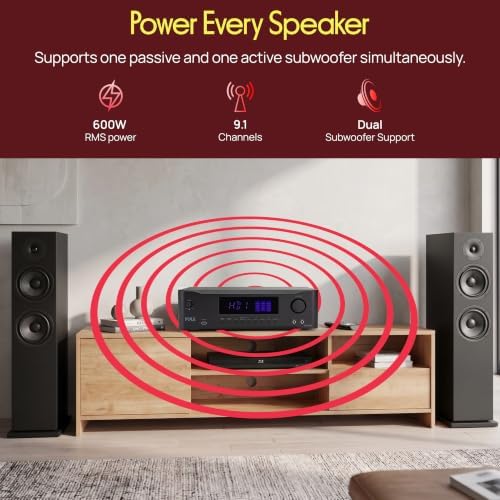Pyle 9.1 Channel AV Receiver | Audio Amplifier with Subwoofer Output, HDMI 2.1, Bluetooth Streaming | Surround Sound System for TV