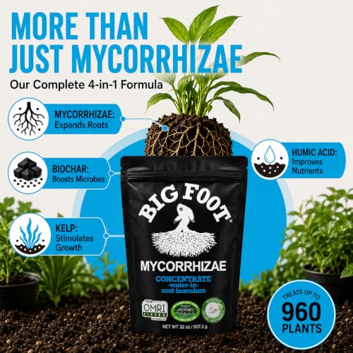 Big Foot Mycorrhizae for Plants, Potted Plants and Gardens - Concentrate Fully Dissolves in Water, Year Round Organic Fertilizer for Root Growth and Healthy Soil - 32 Ounces of Mycorrhizal Inoculant