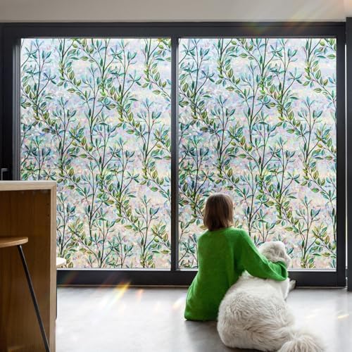 LEMON CLOUD Window Privacy Film, Rainbow Stained Glass Cling,17.5″ x 78.7″