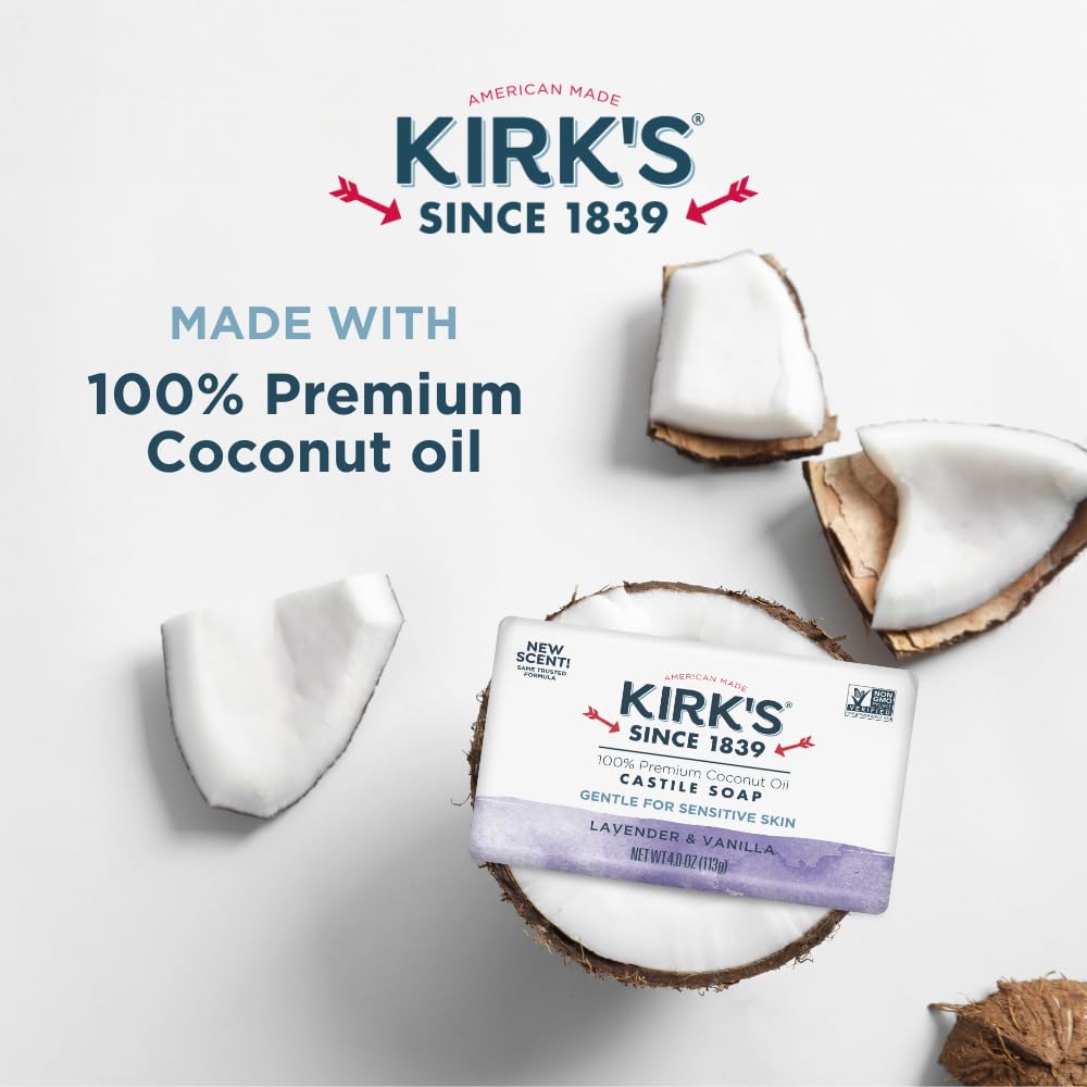 Kirk's Castile Bar Soap, Aloe Vera - Clinically Tested, Safe for Sensitive Skin with Coconut Oil, Vegan and Non-GMO - 4 oz Bars, 6 Pack