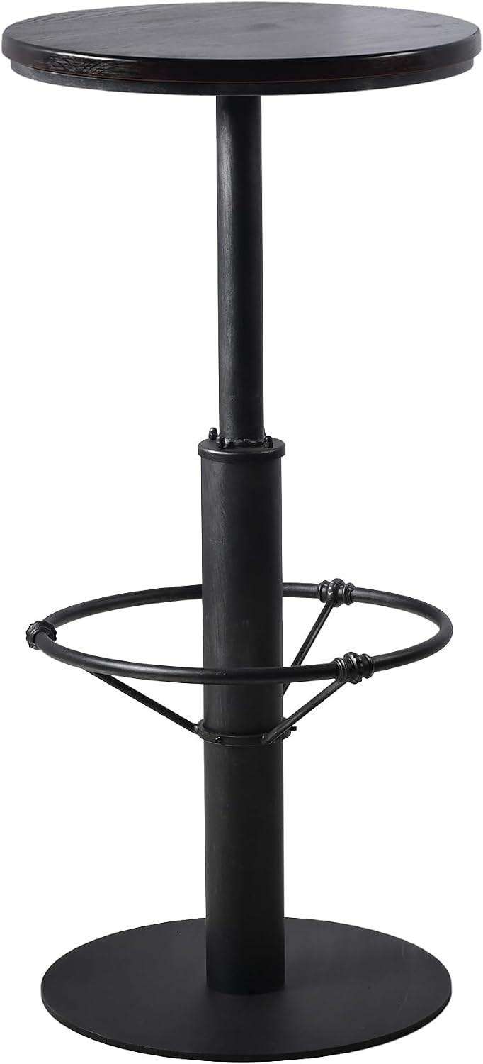 LOKKHAN 42" Tall Rustic Industrial Bar Table 19.68" Dia Round Wooden Top Metal Frame Height Fixed Standing Pub Dining Room Bistro Cocktail Table, Black & Brown