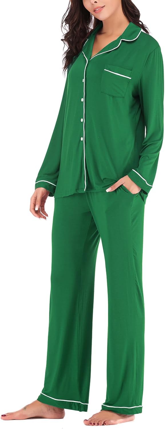 Aamikast Women's Pajama Sets Long Sleeve Button Down Sleepwear Nightwear Soft Pjs Lounge Sets