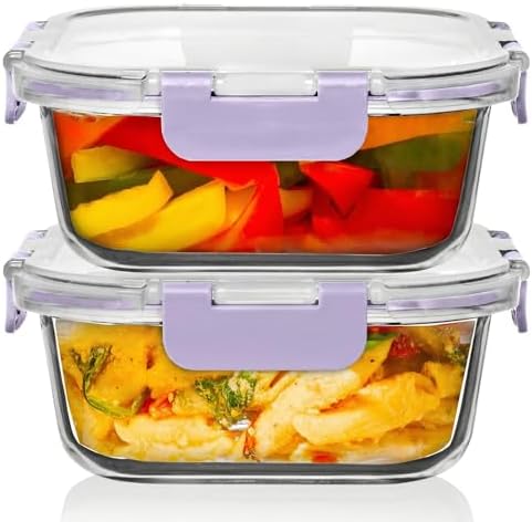 Razab 2 PC 1200ML / 41 Oz Glass Food Storage Containers with Lids - Airtight & Leakproof - Microwave/Oven/Freezer Safe - BPA Free - Ideal for Meal