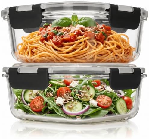 Razab 2 PC 1200ML / 41 Oz Glass Food Storage Containers with Lids - Airtight & Leakproof - Microwave/Oven/Freezer Safe - BPA Free - Ideal for Meal