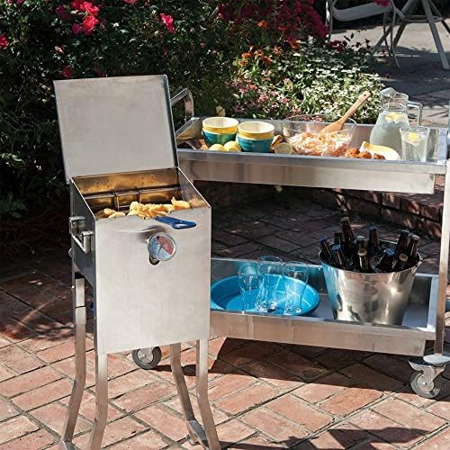 Bayou Classic 700-725 2.5-gal Stainless Bayou Fryer Freestanding or Table Top Includes Stainless Mesh Basket Fry Thermometer Drain Valve High