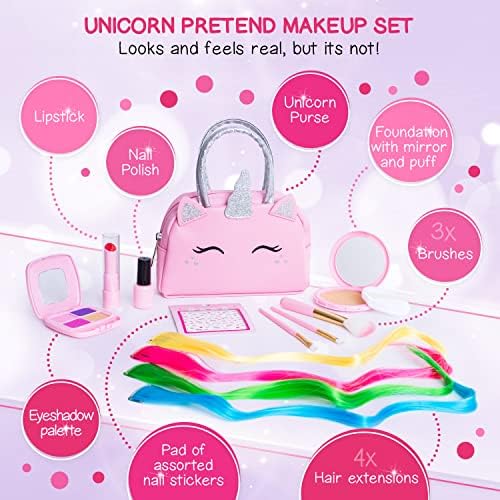 Kids Real Makeup Kit with Unicorn Purse Non Toxic Washable Make Up Set