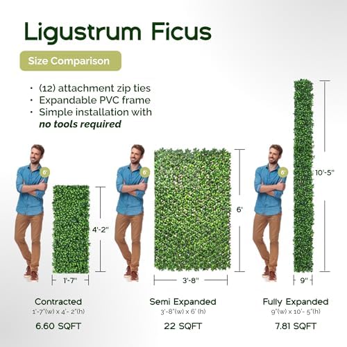 NatraHedge 20''X50'' Artificial Privacy Grass Wall Decor, Laurel Leaf