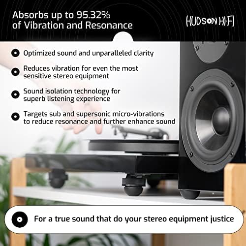 Hudson Hi-Fi Speaker Isolation Feet (4-Pack, 1") – Adhesive Silicone Anti-Vibration Pads for Speakers, Turntables, Subwoofers & Amplifiers, Supports 5-18 lbs Per Pad