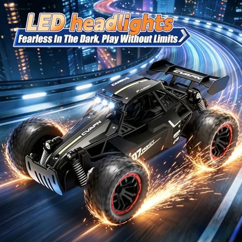 Remote Control Car, Fast RC Monster Truck with Durable Metal Body, 1:16 Off-Road RC Crawler with LED Headlights, All-Terrain Drift Car, 3 4 5 6 7 8 9 10 Year Old Boys Girls Kids Gifts