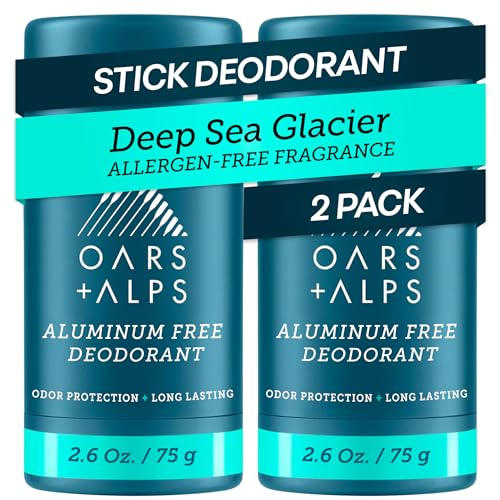 Oars + Alps Aluminum Free Men's Deodorant, Clear + No Residue, 2pk, 2.6oz