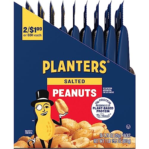 PLANTERS Salted Peanuts, Plant Based Protein Snacks, 1 Oz (48 Ct) | Roasted Salted Nuts Snack Packs. Kosher. Bag. Snacks for Adults. Individual Snacks