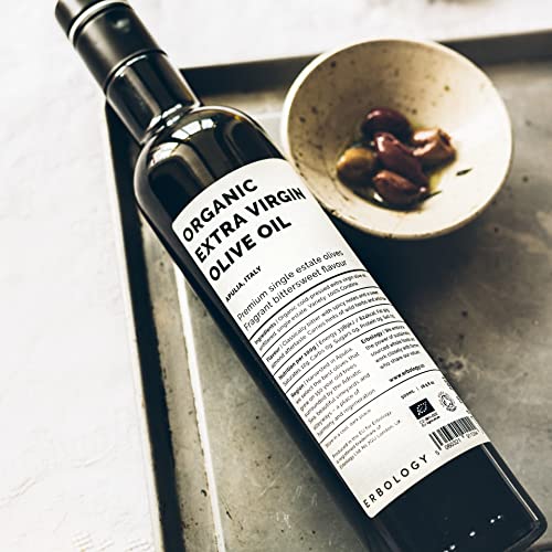 Erbology Organic Extra Virgin Olive Oil 17 fl oz - Early Harvest - 742 mg/kg Polyphenols - 0.15% Free Acidity - 100% Coratina Olives Hand-Picked and