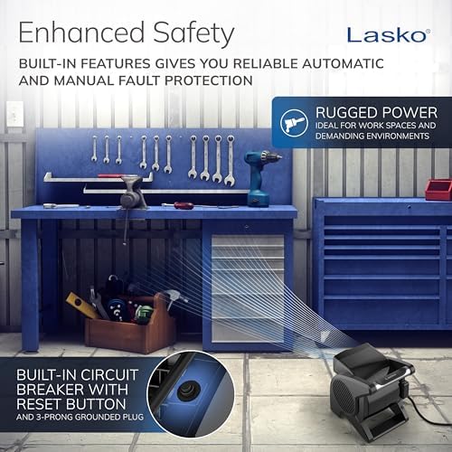 Lasko High Velocity Fan, 15", 375 CFM, Professional Utility Pivoting Blower Fan with 3 Speeds, 2 Accessory Outlets, 120V, Black, Model U15617
