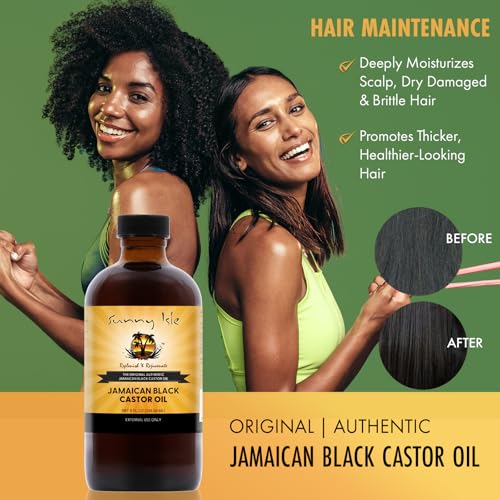 Sunny Isle Jamaican Black Castor Oil 4oz, Original, Authentic | Moisturizing JBCO for Hair Growth, Scalp Care, Edges, Eyebrows & Eyelashes, Conditioning for Dry Skin, Unscented