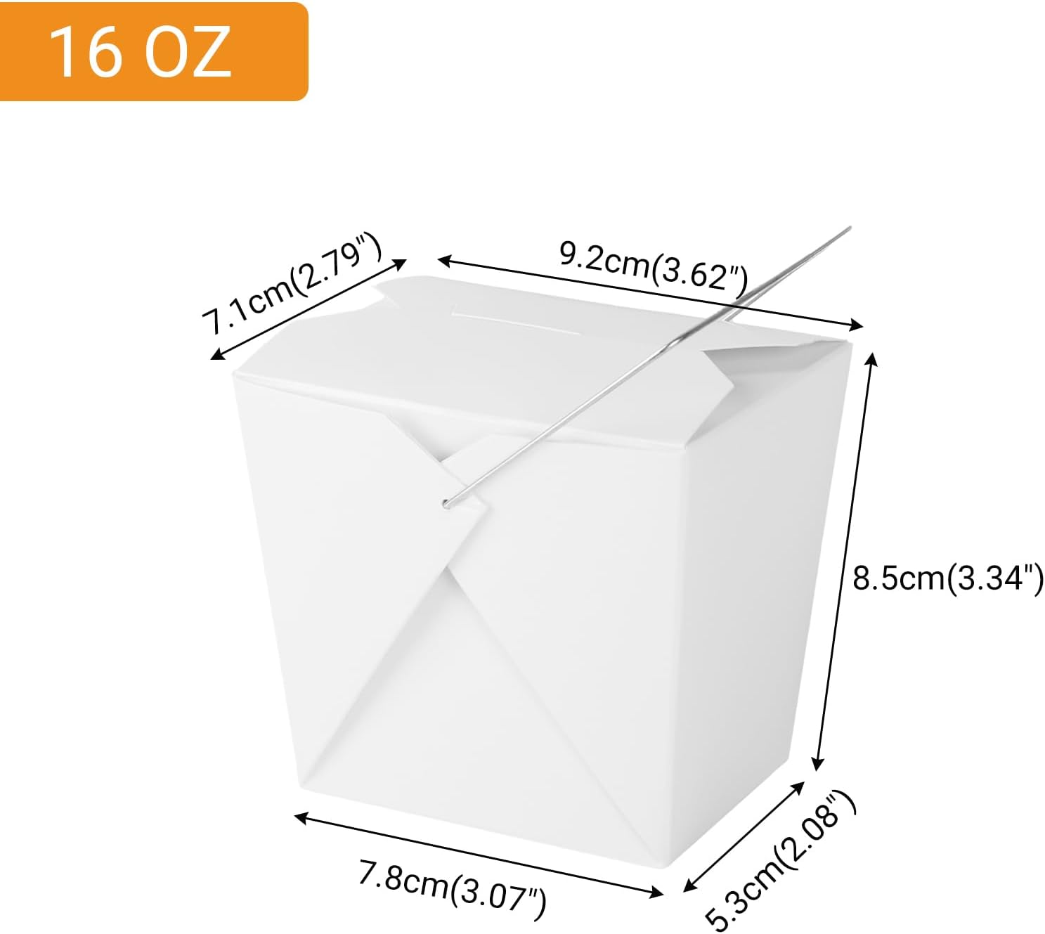zmybcpack 50 Pack 16oz/1 Pint Chinese Take Out Boxes, Paper Food Containers | Chinese To Go Boxes with Metal Wire Handle & Labels for Hot Or Cold Food