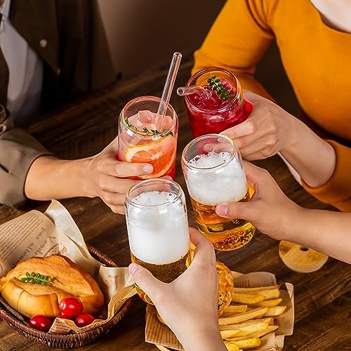 16 Oz Drinking Glasses - 8 Pcs Glass Cups with Bamboo Lids and Straws | Food-grade durable clear tumbler, Coffee bar accessories, Aesthetic gift